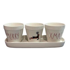 Rae Dunn Artisan Collection Holiday Ceramic Planter Set With Tray - Merry Xmas D
